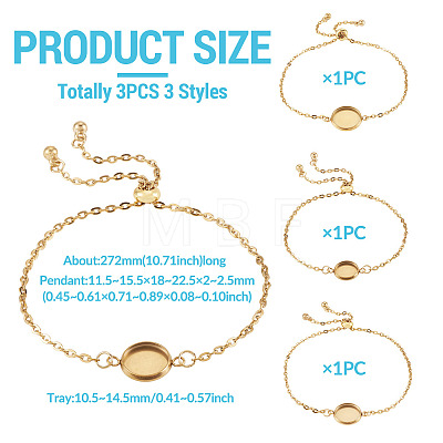 3Pcs 3 Styles 304 Stainless Steel Cable Chain Slider Bracelet Making BJEW-TADJ00002-1