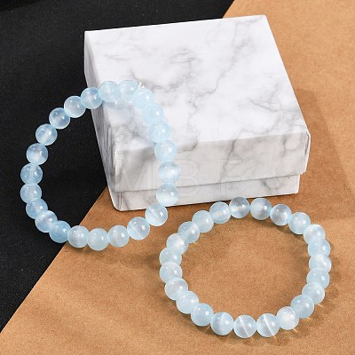 Dyed Natural Selenite Round Beaded Stretch Bracelets for Women G-U005-02G-1