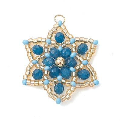 Glass Seed Beaded & Dyed Natural Malaysia Jade Pendants PALLOY-MZ01291-02-1