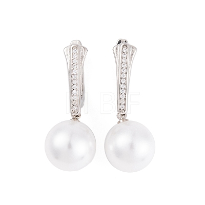 Rack Plating Brass Clear Cubic Zirconia ABS Pearl Earrings EJEW-S219-15P-06-1