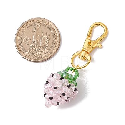 Glass Seed Beaded Strawberry Pendant Decoration HJEW-MZ00160-02-1