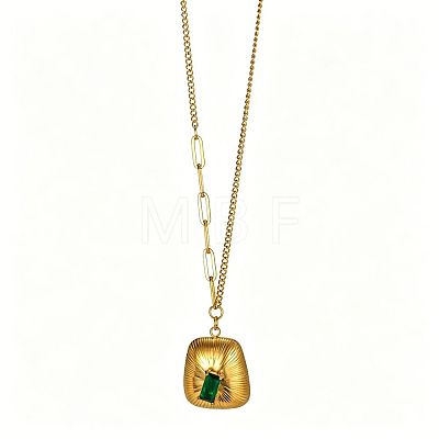 304 Stainless Steel Pave Green Cubic Zirconia Pendant Necklaces WG5E316-01-1