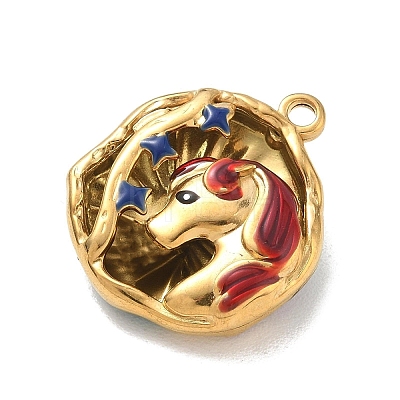 Hollow 304 Stainless Steel Two Sides Enamel Pendants STAS-L316-17G-03-1