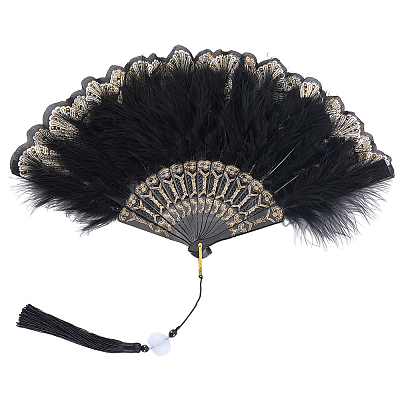 Plastic Folding Fan with Tassels AJEW-WH20130-170B-1