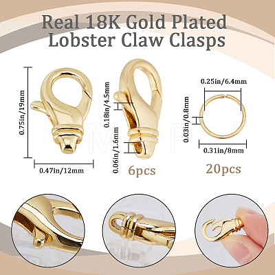 Beebeecraft 6Pcs Brass Lobster Claw Clasps DIY-BBC0001-54-1