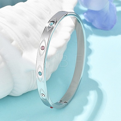 Eye 304 Stainless Steel Rhinestone Bangles for Women BJEW-Z092-09P-1