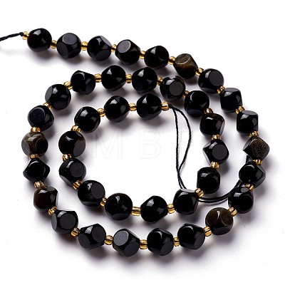Natural Golden Sheen Obsidian Beads Strands G-M367-02B-1