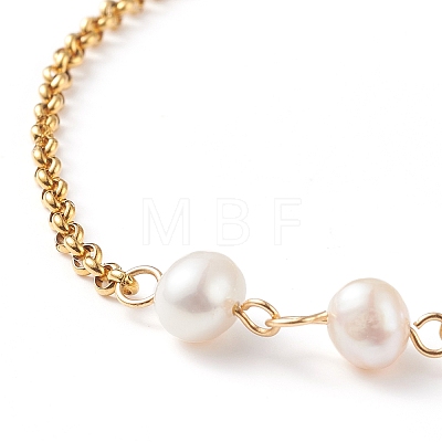 Natural Pearl Beaded Link Bracelet with 304 Stainless Steel Rolo Chains for Women BJEW-JB08776-01-1