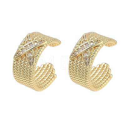 C-Shaped with Letter X Brass Micro Pave Clear Cubic Zirconia Cuff Earrings EJEW-L316-01G-11-1