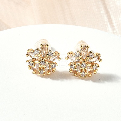 Snowflake Brass Micro Pave Cubic Zirconia Stud Earrings EJEW-Z152-02G-03-1