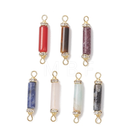 Natural Lepidolite & Blue Spot Jasper & Tiger Eye & Rose Quartz & Carnelian & Larvikite & Flower Amazonite Column Links Connector Charms PALLOY-JF04769-1
