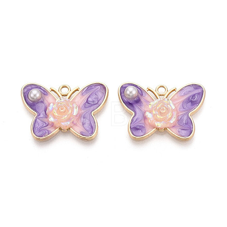 Rack Plating Alloy Enamel and ABS Imitation Pearl and Acrylic Pendants ENAM-T091-64A-1