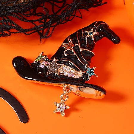 Halloween Alloy Enamel Witch Hat Brooches for Women SC0855-4-1