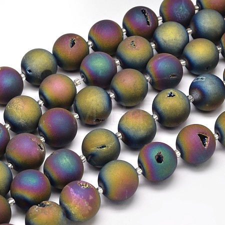 Round Electroplated Natural Druzy Geode Quartz Crystal Beads Strands G-A143B-20mm-03-1