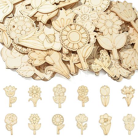 48Pcs 12 Styles Unfinished Blank Wooden Pendants Kit WOOD-CJC0011-15B-1