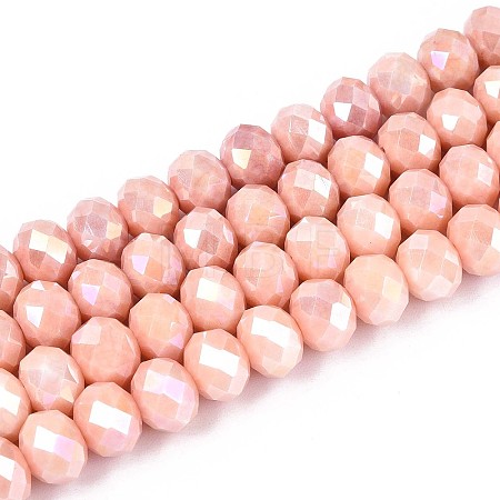 Anti-Tarnish Electroplate Rondelle Glass Beads Strands EGLA-T021-8mm-17-10-1