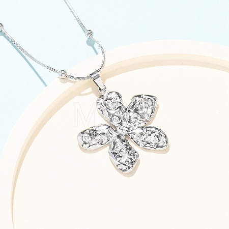304 Stainless Steel Textured Flower Pendant Necklaces for Women NJEW-C117-01A-P-1