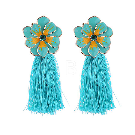 Bohemian Flower Alloy Enamel Tassel Stud Earrings FS-WGC9871-05-1