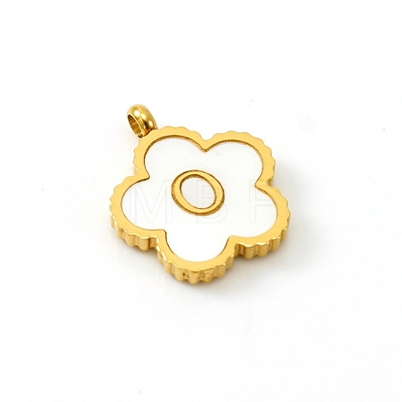 Golden Tone Stainless Steel Pave White Shell Letter Flower Charms PW-WGC5230-15-1