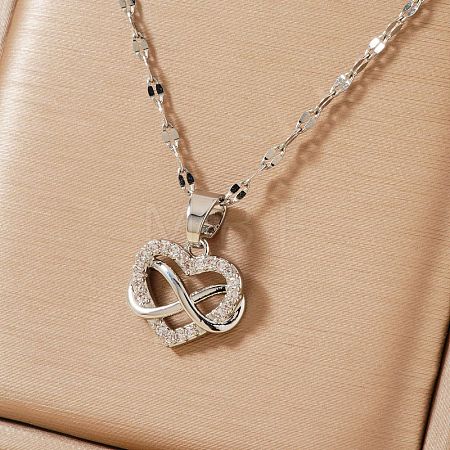 Retro Minimalist High-end Brass Micro Pave Clear Cubic Zirconia Heart with Infinity Pendant Necklaces for Women GG9465-1-1