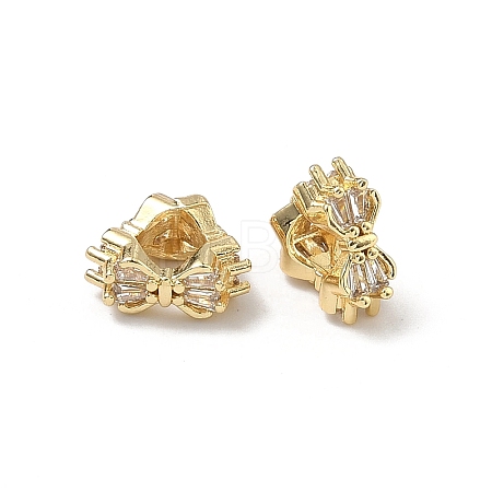 Bowknot Brass Micro Pave Clear Cubic Zirconia Beads KK-D228-04G-1