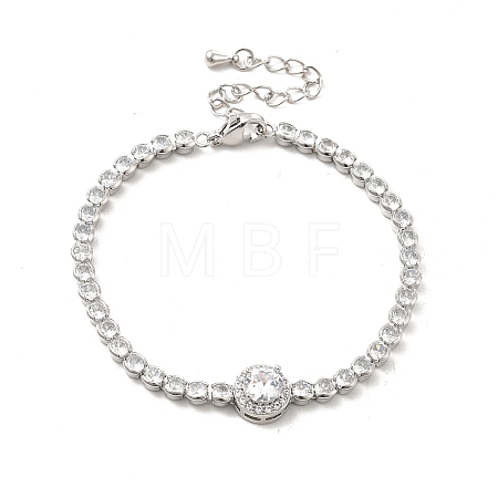 Clear Cubic Zirconia Flat Round Link Bracelet with Tennis Chains BJEW-C030-01P-1