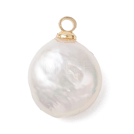 Natural Nucleated Pearl Keshi Pearl Flat Round Charms PALLOY-JF04781-1