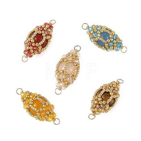 Natural Gemstone & Glass Seed Beads Connector Charms PALLOY-MZ01403-1