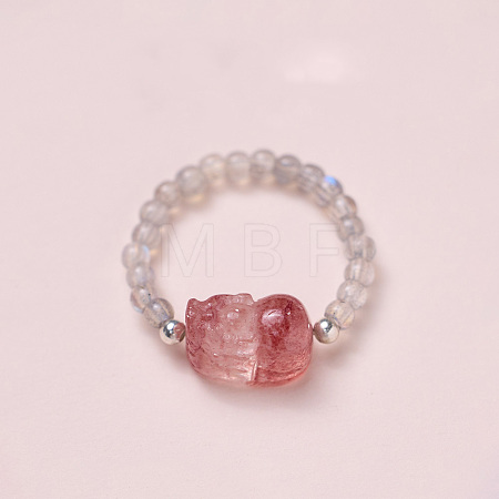 Adjustable Natural Moonstone Bead Finger Rings FS-WGFFDB9-02-1
