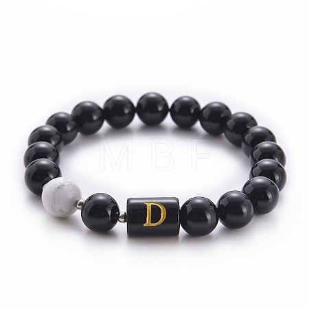 10MM Natural Black Onyx(Dyed & Heated) and Howlite Beaded Stretch Bracelets RH2290-4-1