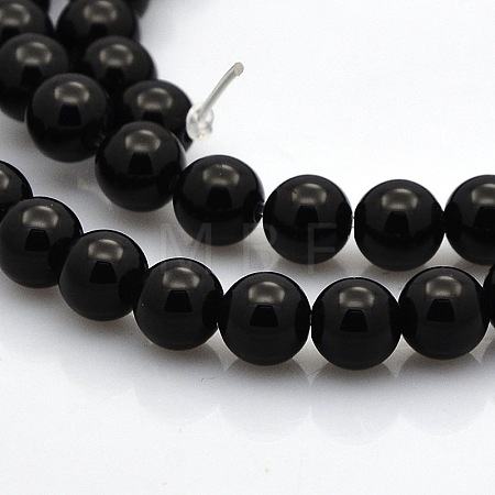 Round Natural Black Onyx Beads Strands G-N0120-26-6mm-1