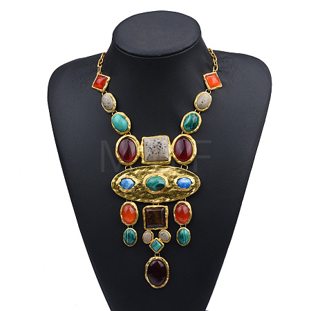 Oval Square Baroque Style Alloy & Colorful Resin Statement Bib Necklaces FS-WG6C445-01-1