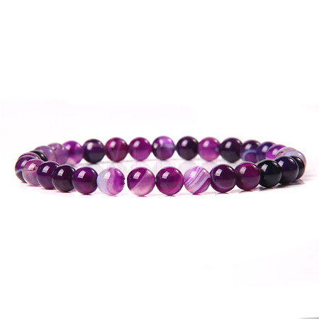 Natural Striped Agate/Banded Agate Round Beaded Stretch Bracelet LS-SF8562-14-1