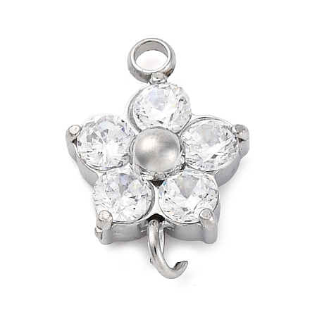 304 Stainless Steel Micro Pave Cubic Zirconia Flower Connector Charms STAS-U042-01P-02-1