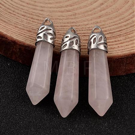 Bullet Natural Rose Quartz Pointed Pendants G-E332-C23-1