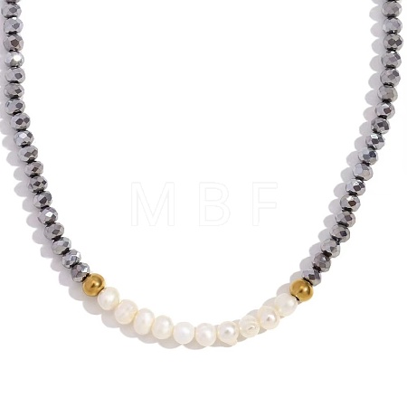 Fashion Natural Freshwater Pearl & Faceted Rondelle Glass Beaded Necklaces for Women AX4759-6-1