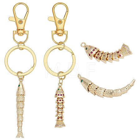 2Pcs Brass Micro Pave Cubic Zirconia Fish Pendant Decorations HJEW-BC00103-1