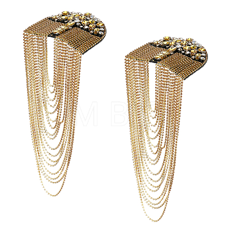 2Pcs Felt & Rhinestone & Iron Tassel Epaulettes AJEW-FH0009-06-1