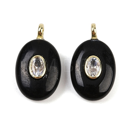 Natural Obsidian & Cubic Zirconia Pendants G-Z076-01G-12-1