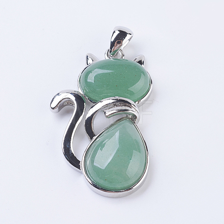 Natural Green Aventurine Kitten Pendants X-G-P352-B02-1