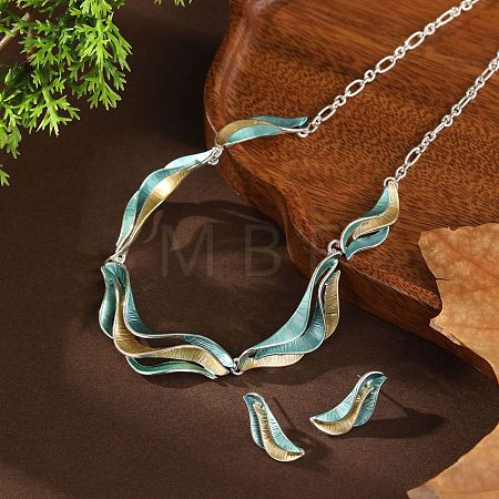 Alloy Enamel Wave Pendant Necklaces & Stud Earrings Sets for Women FS-WG9F57A-03-1