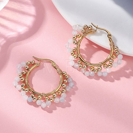 Brass Natural Aquamarine Hoop Earrings EJEW-TA00782-02-1