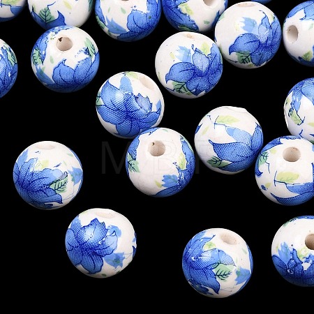 Floral Printed Porcelain Beads PORC-Q199-12mm-19-1