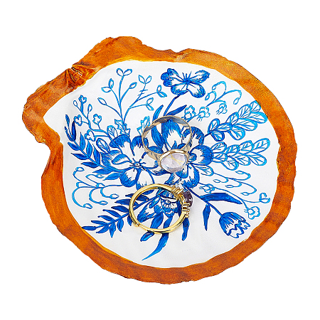 Flower Printed Natural Shell Jewelry Plates AJEW-WH0796-37-1