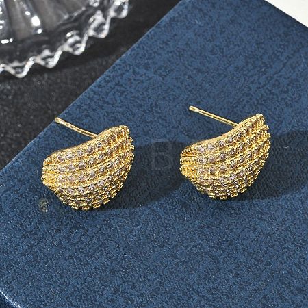 C-Shaped Brass & Clear Cubic Zirconia Stud Earrings KK-CBA36A2-10G-1