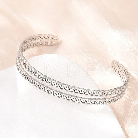 Hollow 304 Stainless Steel Open Cuff Bangles for Women BJEW-F547-02P-1
