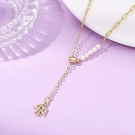 Adjustable Brass Cable Chain & Paperclip Chain Lariat Necklaces NJEW-JN06150-01-1