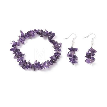 Natural Amethyst Chips Beaded Jewelry Set SJEW-JS01232-03-1