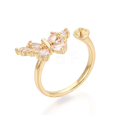 Butterfly Brass Micro Pave Cubic Zirconia Cuff Rings Setting KK-T079-50G-1