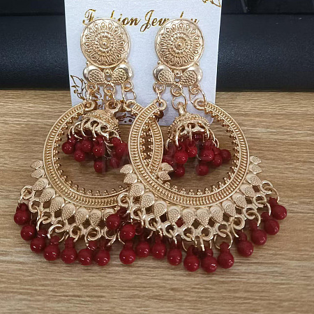 Bohemian Style Alloy Resin Bell with Flat Round Chandelier Earrings FS-WG374F0-02-1